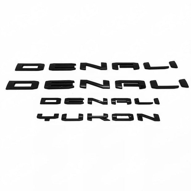 Custom Two Denali plus Tailgate Denali Yukon Emblem Replacement for 19-25 GMC Yukon Denali 84828685 Gloss Black Set of 4pack