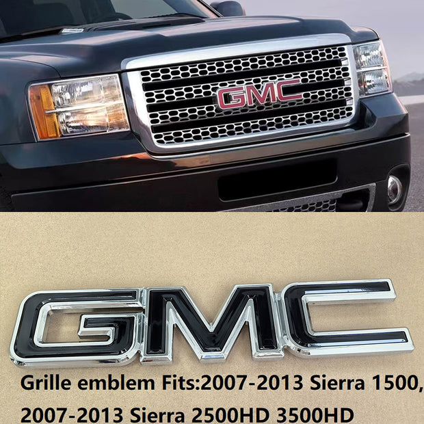 2007-2013 Front Grille Emblem Badge 3D Plastic Replacement for Sierra 1500 2500HD 3500HD (Chrome / Gloss Black) 1-pack