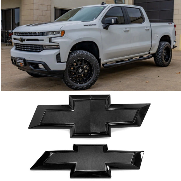 Grille & Tailgate Emblems for 2019-2021 Silverado 1500 Bowtie Badges (Chrome / Gloss Black) 2-pack