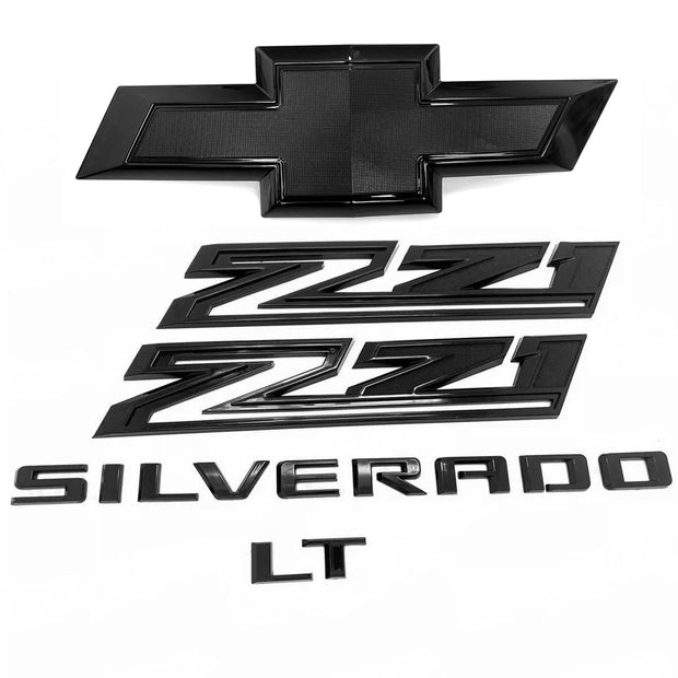 Front Grille Bowtie Z71 LT Emblems 3D Badges for for 2022-2025 Chevrolet Silverado 1500 (Chrome / Gloss Black) 5pack