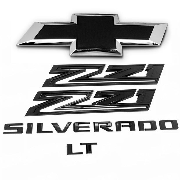 Front Grille Bowtie Z71 LT Emblems 3D Badges for for 2022-2025 Chevrolet Silverado 1500 (Chrome / Gloss Black) 5pack