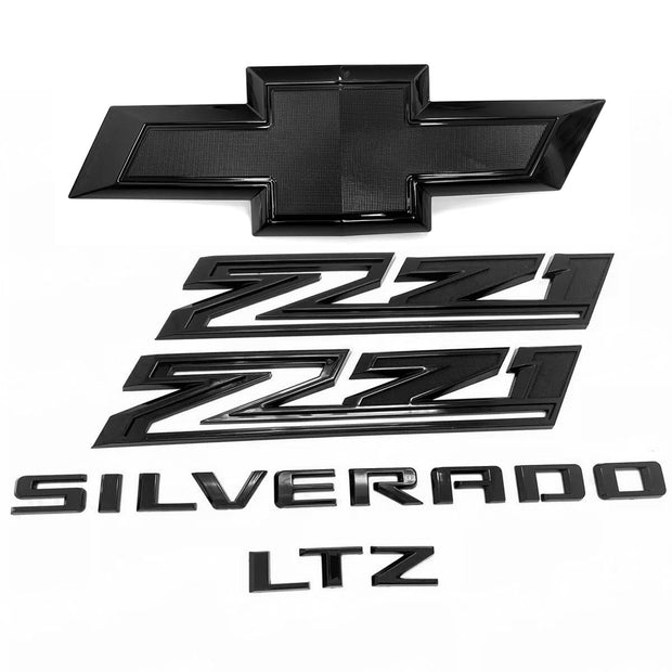 Custom Chevrolet Front Grille Bowtie Z71 LTZ Emblems Badge Replacement for Silverado 1500 (Chrome / Gloss Black) 5pack