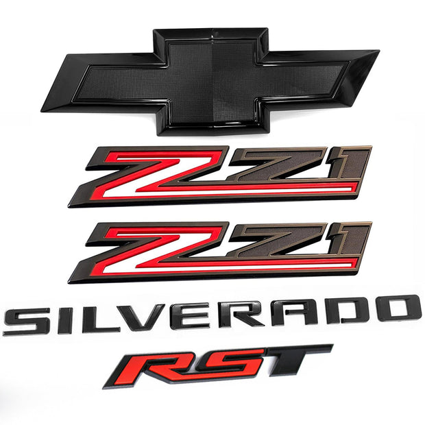 3D Badge Grille Bowtie RST Z71 Emblem for 2022-26 Chevrolet Silverado 1500 (Chrome / Gloss Black) 5pack