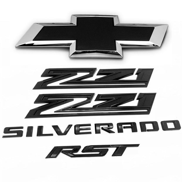 3D Badge Grille Bowtie RST Z71 Emblem for 2022-26 Chevrolet Silverado 1500 (Chrome / Gloss Black) 5pack