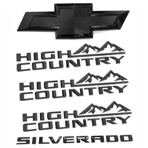 Emblem Kit for 2022+ Chevy Silverado 1500 High Country Grille Bowtie (Chrome / Gloss Black) 4pack / 5pack