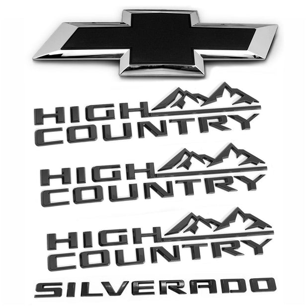 Front Grille Bowtie High Country Emblems for 2022-2025 Chevrolet Silverado 1500 (Chrome / Gloss Black) 5pack