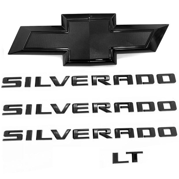 Front Grille Bowtie LT 3D Emblem Replacement for 2022-2025 Chevrolet Silverado 1500 (Chrome / Gloss Black) 5pack