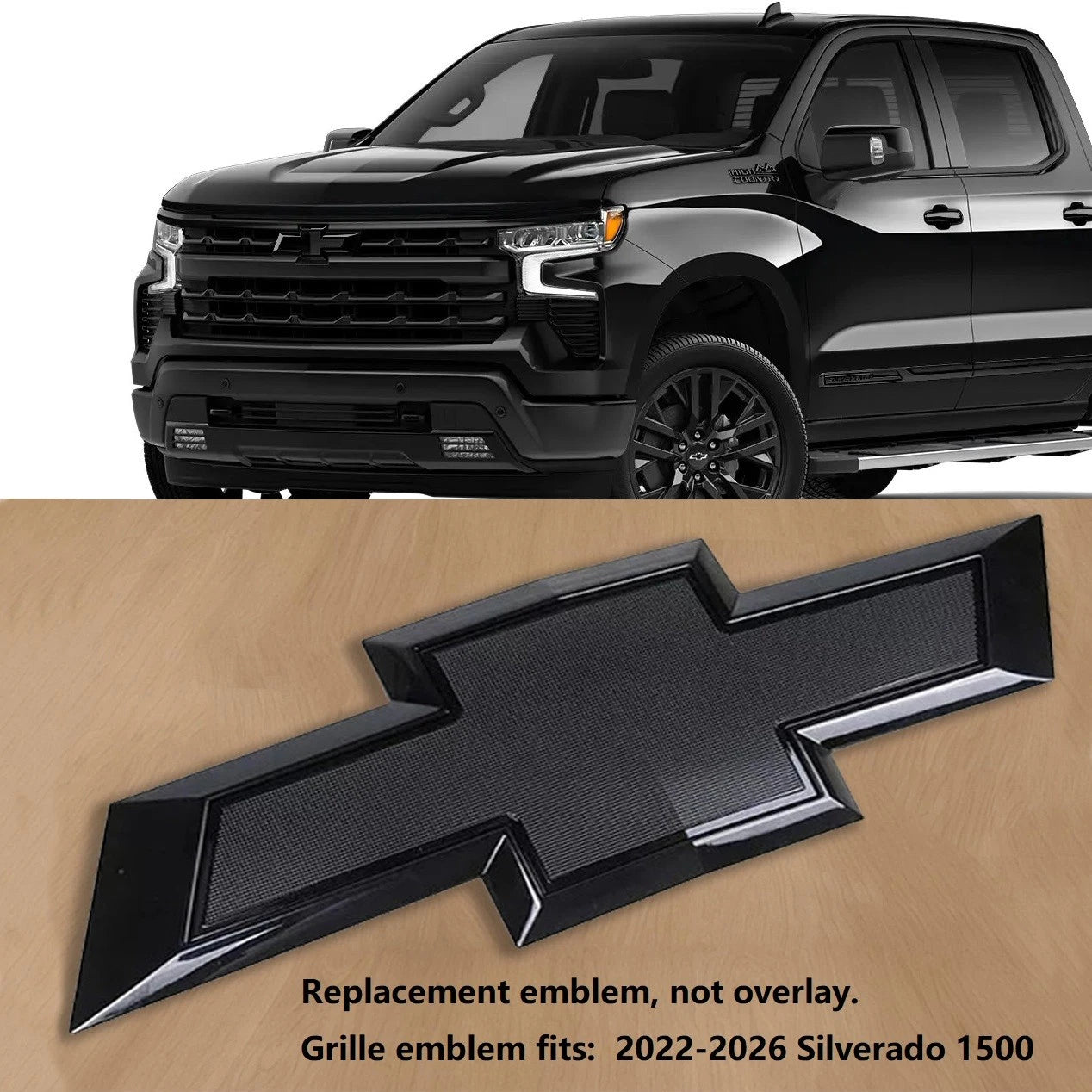 Grille Chevy Bowtie Badge Kit for 2023+ Silverado 1500 LTZ Replacement (Chrome / Gloss Black) 5pack