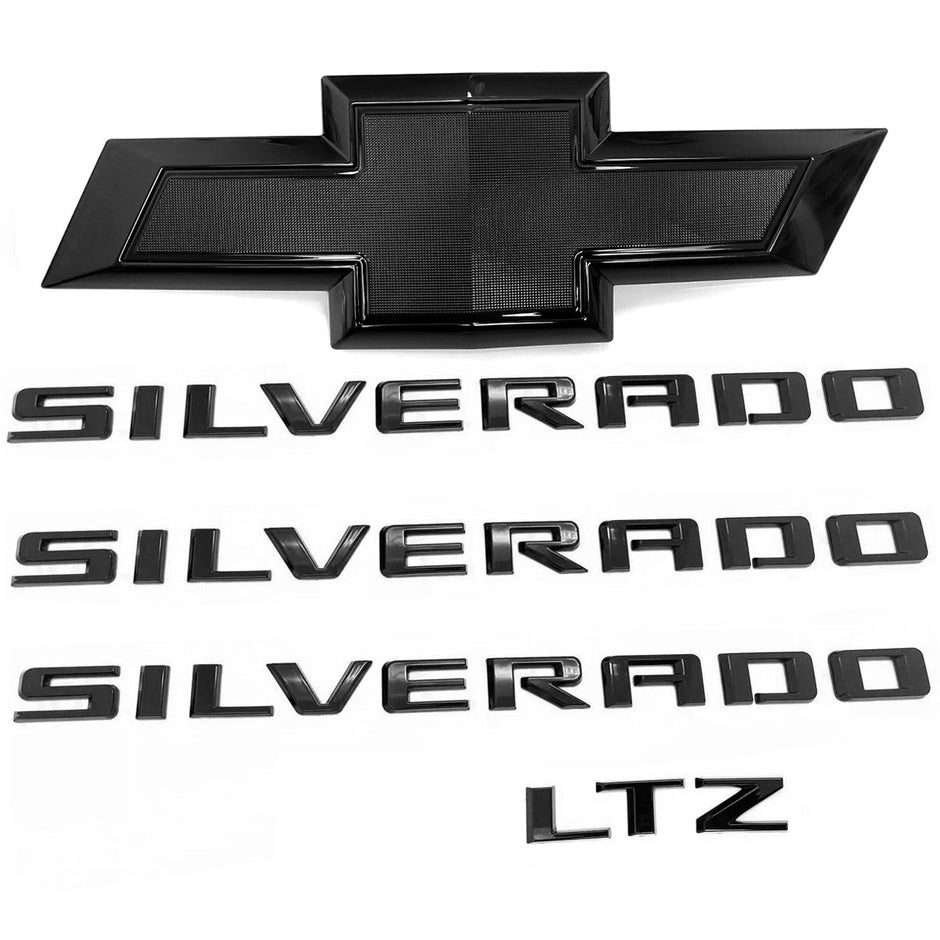 Grille Bowtie LTZ 3D Emblem Replacement for 2022-2025 Silverado 1500 (Chrome / Gloss Black) 5pack