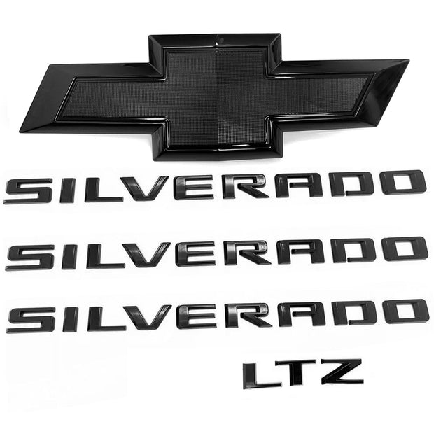 Grille Bowtie LTZ 3D Emblem Replacement for 2022-2025 Chevrolet Silverado 1500 (Chrome / Gloss Black) 5pack