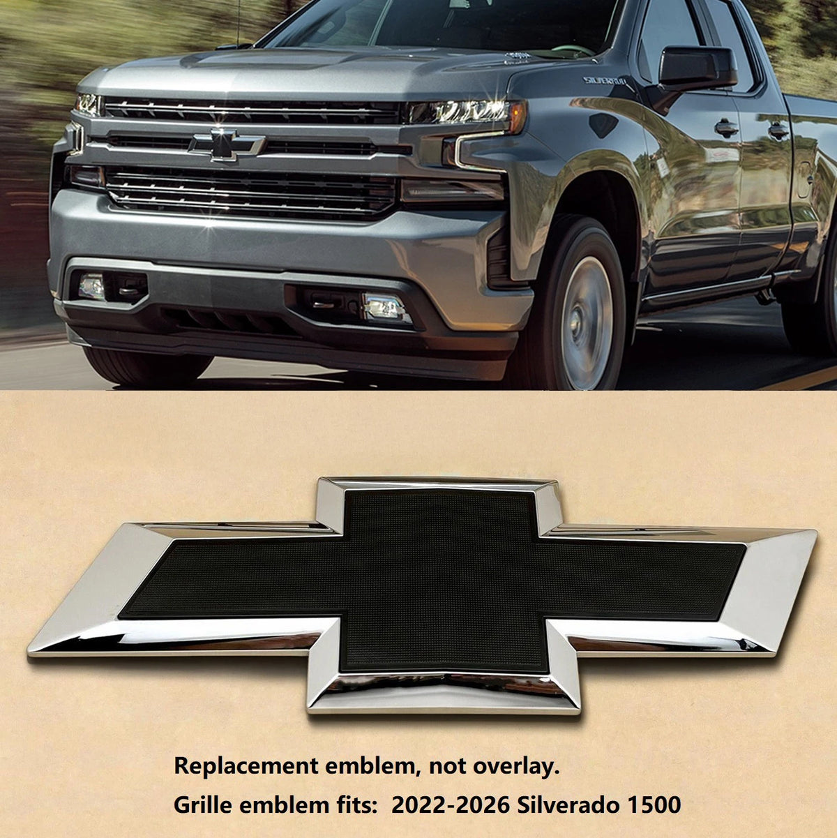Grille Chevy Bowtie Badge Kit for 2023+ Silverado 1500 LTZ Replacement (Chrome / Gloss Black) 5pack