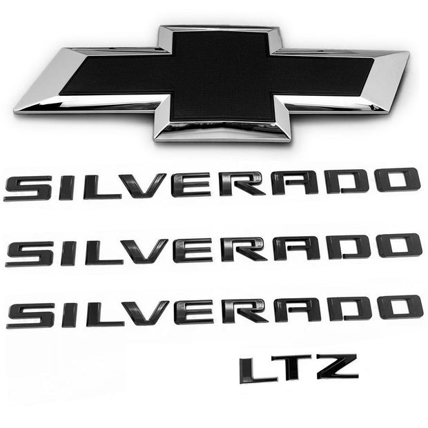 Grille Bowtie LTZ 3D Emblem Replacement for 2022-2025 Chevrolet Silverado 1500 (Chrome / Gloss Black) 5pack