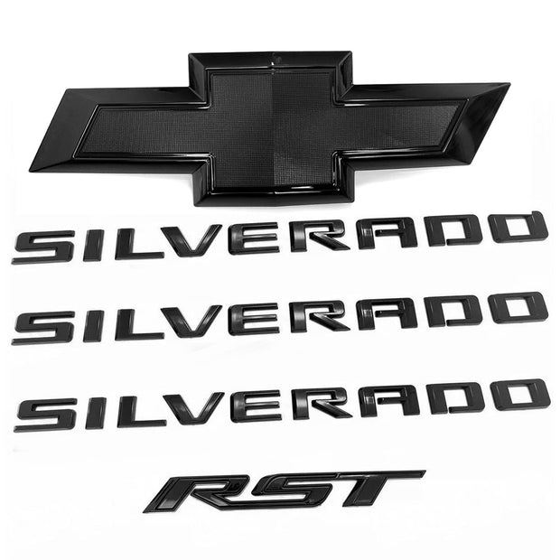 Badge Kit for 2022+ Chevy Silverado 1500 RST Grille Bowtie Emblems (Chrome / Gloss Black) 4pack / 5pack