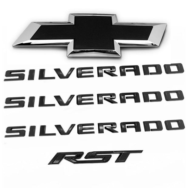 Custom Chevrolet Emblems Grille Bowtie RST 3D Badge Replacement for 2022-2025 Silverado 1500 (Chrome / Gloss Black) 5pack