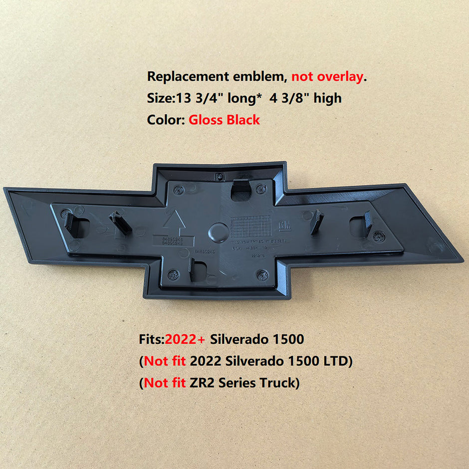 Front Grille Bowtie Emblem for 2022-2026 Chevrolet Silverado 1500 (Chrome / Gloss Black) 1pack