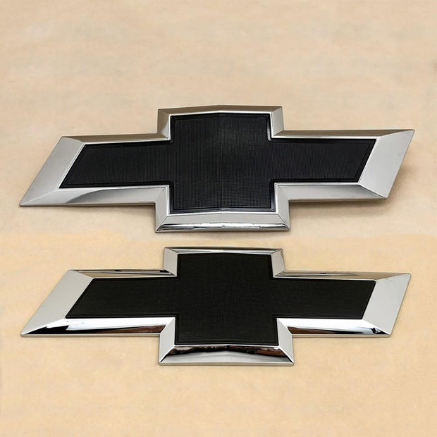 Front Grille Rear Tailgate Bowtie Emblem Replacement for 2022-2025 Chevrolet Silverado 1500 (Chrome / Gloss Black) 2pack