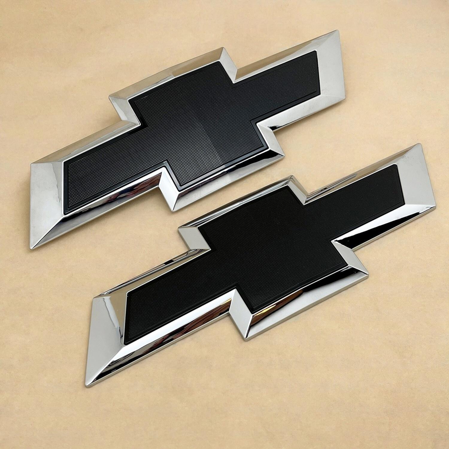 Front Grille Rear Tailgate Bowtie Emblem Replacement for 2022-2025 Chevrolet Silverado 1500 (Chrome / Gloss Black) 2pack