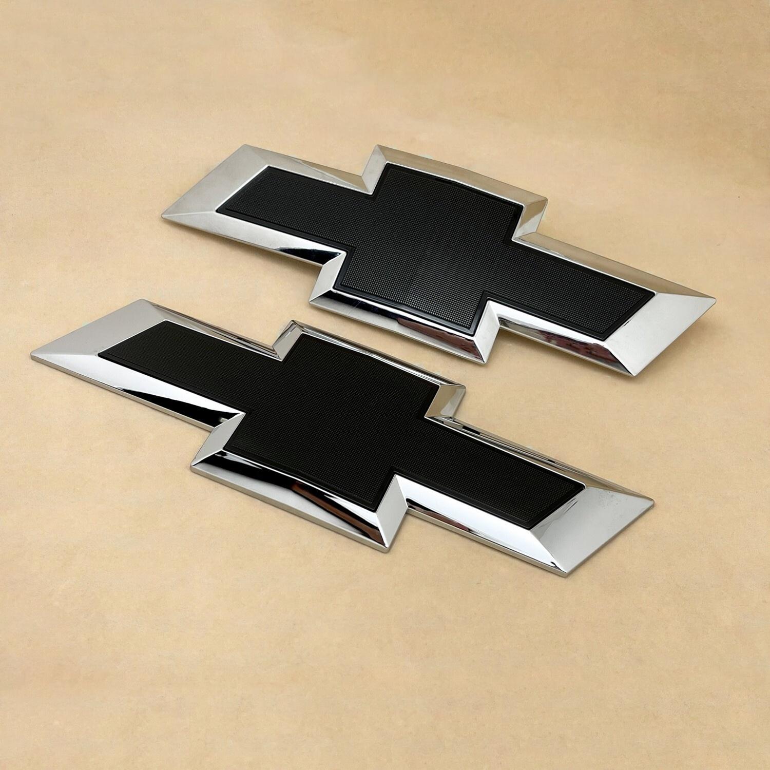 Front Grille Rear Tailgate Bowtie Emblem Replacement for 2022-2025 Chevrolet Silverado 1500 (Chrome / Gloss Black) 2pack
