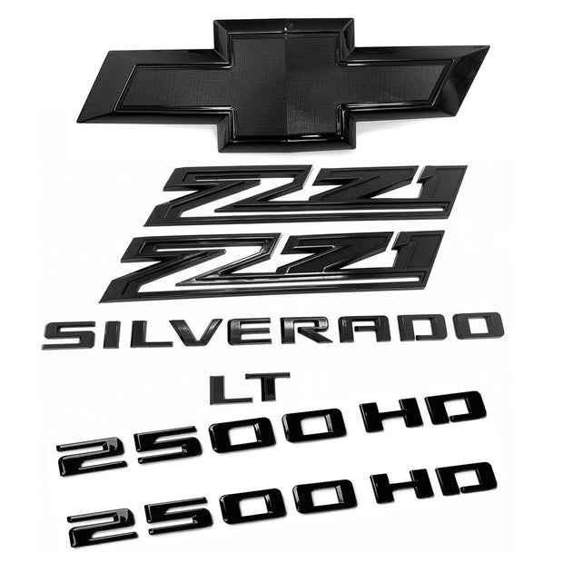 Emblem Kit for 2020+ Chevrolet Silverado 2500HD Z71 LT Grille Bowtie Gloss Black 7-pack
