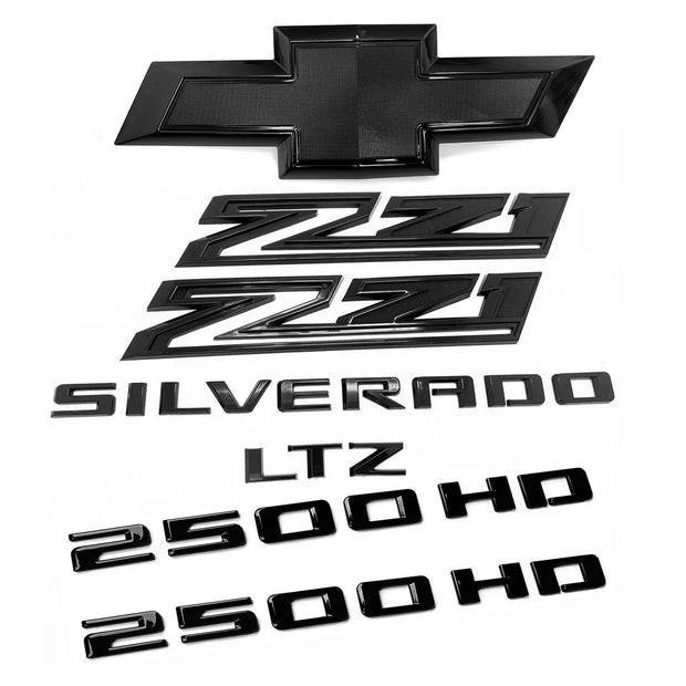 Grille Chevy Bowtie Emblem Kit for 2020+ Silverado 2500HD Z71 LTZ Badge Gloss Black 7-pack