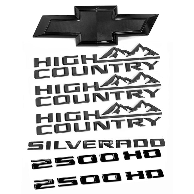 Emblem Kit for 2020+ Chevy Silverado 2500HD High Country Grille Bowtie Gloss Black 7-pack