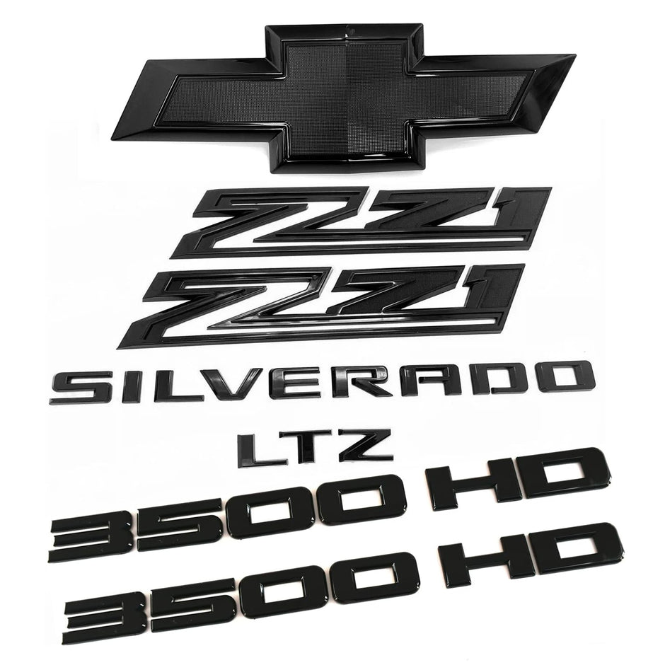 Grille Bowtie Badge Kit for 2020+ Chevrolet Silverado 3500HD Z71 LTZ Gloss Black 7-pack