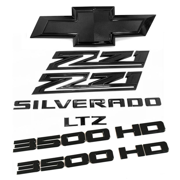 Grille Bowtie Badge Kit for 2020+ Chevrolet Silverado 3500HD Z71 LTZ Gloss Black 7-pack
