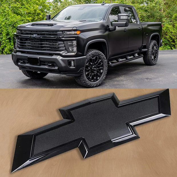 Grille Bowtie Emblem for 2020-2026 Chevrolet Silverado 2500HD 3500HD (Chrome / Gloss Black) 1-pack