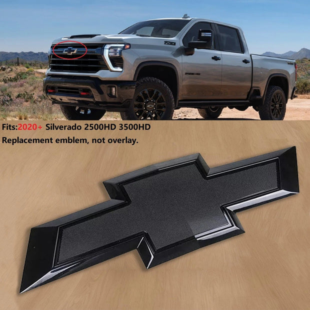 Grille Bowtie Emblem for 2020-2026 Chevrolet Silverado 2500HD 3500HD (Chrome / Gloss Black) 1-pack