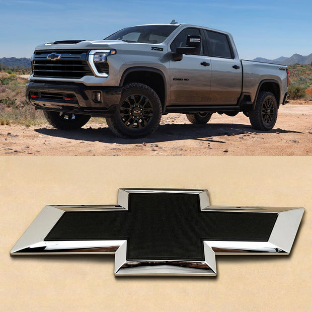 Grille Bowtie Emblem for 2020-2026 Chevrolet Silverado 2500HD 3500HD (Chrome / Gloss Black) 1-pack