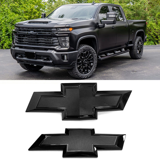 Grille & Tailgate Bowtie Emblem for 2020-2026 Silverado 2500HD 3500HD (Chrome / Gloss Black) 2-pack