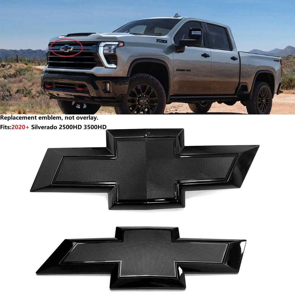 Grille & Tailgate Bowtie Emblem for 2020-2026 Silverado 2500HD 3500HD (Chrome / Gloss Black) 2-pack