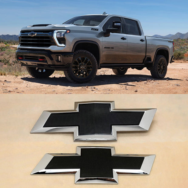 Grille & Tailgate Bowtie Emblem for 2020-2026 Silverado 2500HD 3500HD (Chrome / Gloss Black) 2-pack