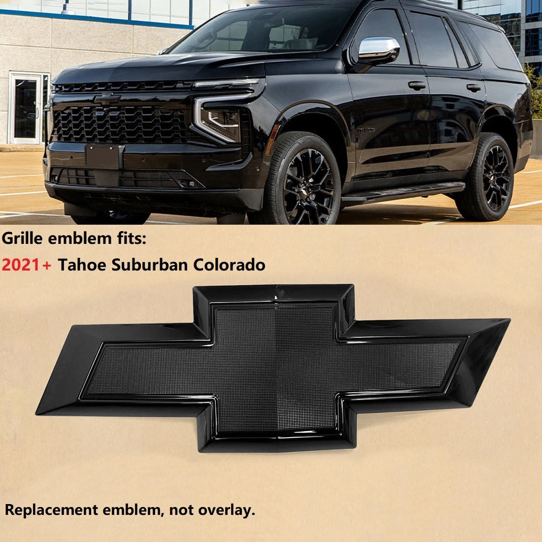 Grille Badge Bowtie Emblem for 2021-2026 Tahoe Suburban Colorado (Chrome / Gloss Black) 1-pack