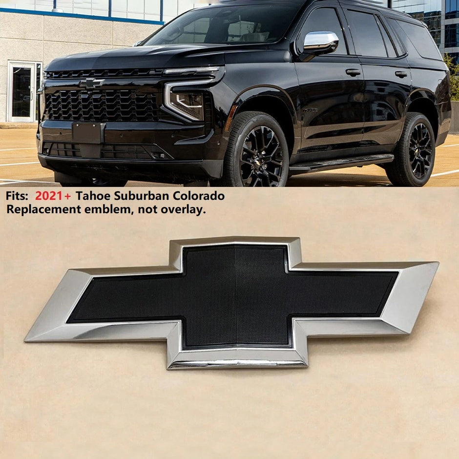 Grille Badge Bowtie Emblem for 2021-2026 Tahoe Suburban Colorado (Chrome / Gloss Black) 1-pack