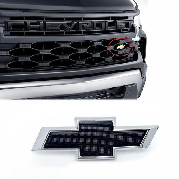 2020-2025 Grille Bowtie Emblem Replacement for Chevrolet Silverado 1500 (Chrome / Gloss Black) 1-pack