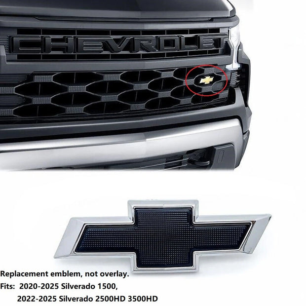 2020-2025 Grille Bowtie Emblem Replacement for Chevrolet Silverado 1500 (Chrome / Gloss Black) 1-pack