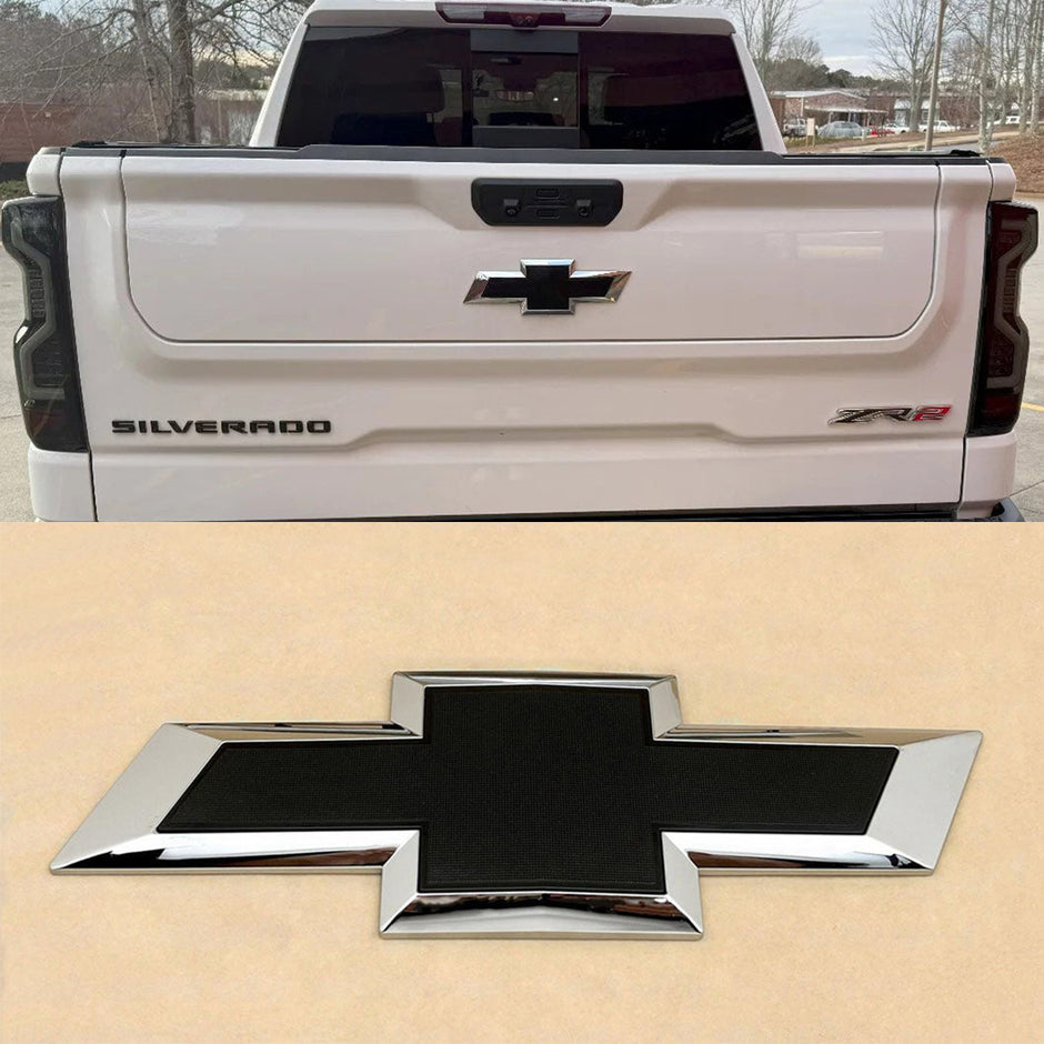 Tailgate Rear Bowtie Emblem for 2019-2026 Silverado 1500 2500HD 3500HD (Chrome / Gloss Black) 1pack