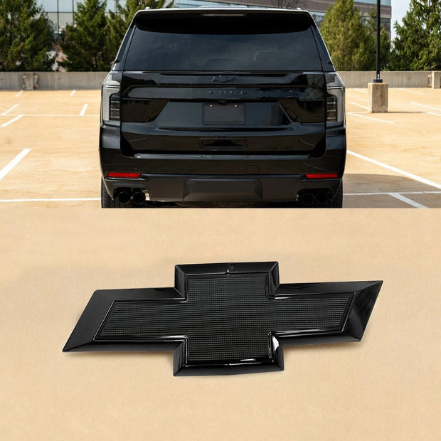Tailgate Rear Bowtie Emblem for 2021-26 Chevrolet Tahoe Suburban Badge (Chrome / Gloss Black) 1-pack