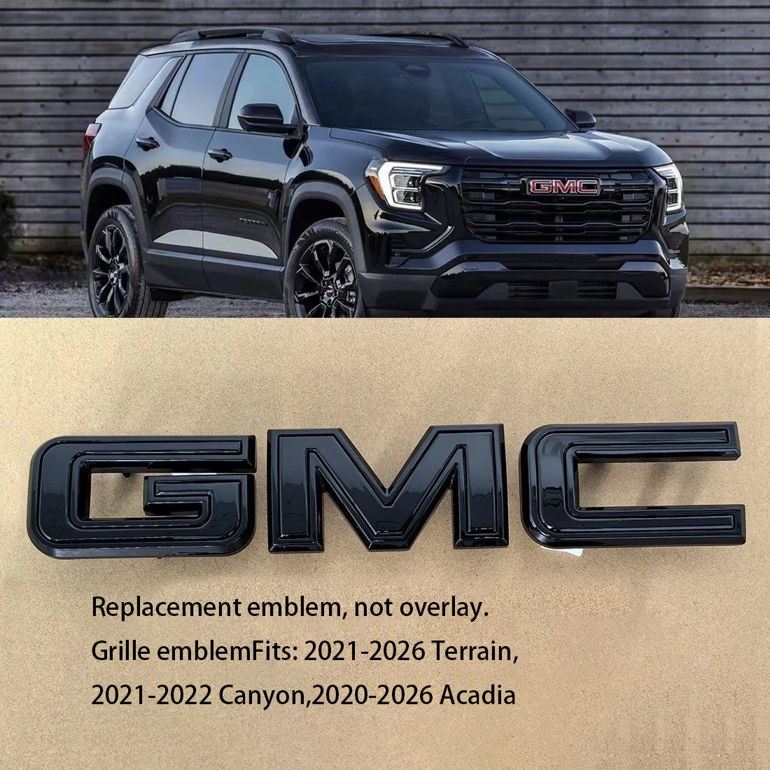 Front Grille GMC Emblem for 2021–2026 Terrain Acadia 2021–2022 Canyon (Chrome / Gloss Black) 1-pack