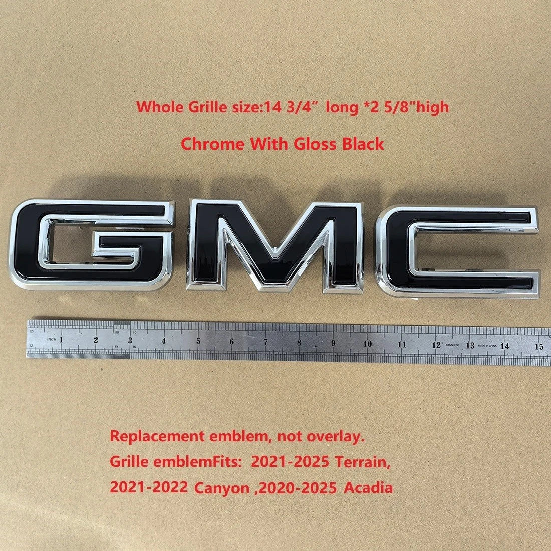Grille Emblem for GMC 2021-2026 Terrain Acadia 2021-2022 Canyon (Chrome / Gloss Black) 1-pack