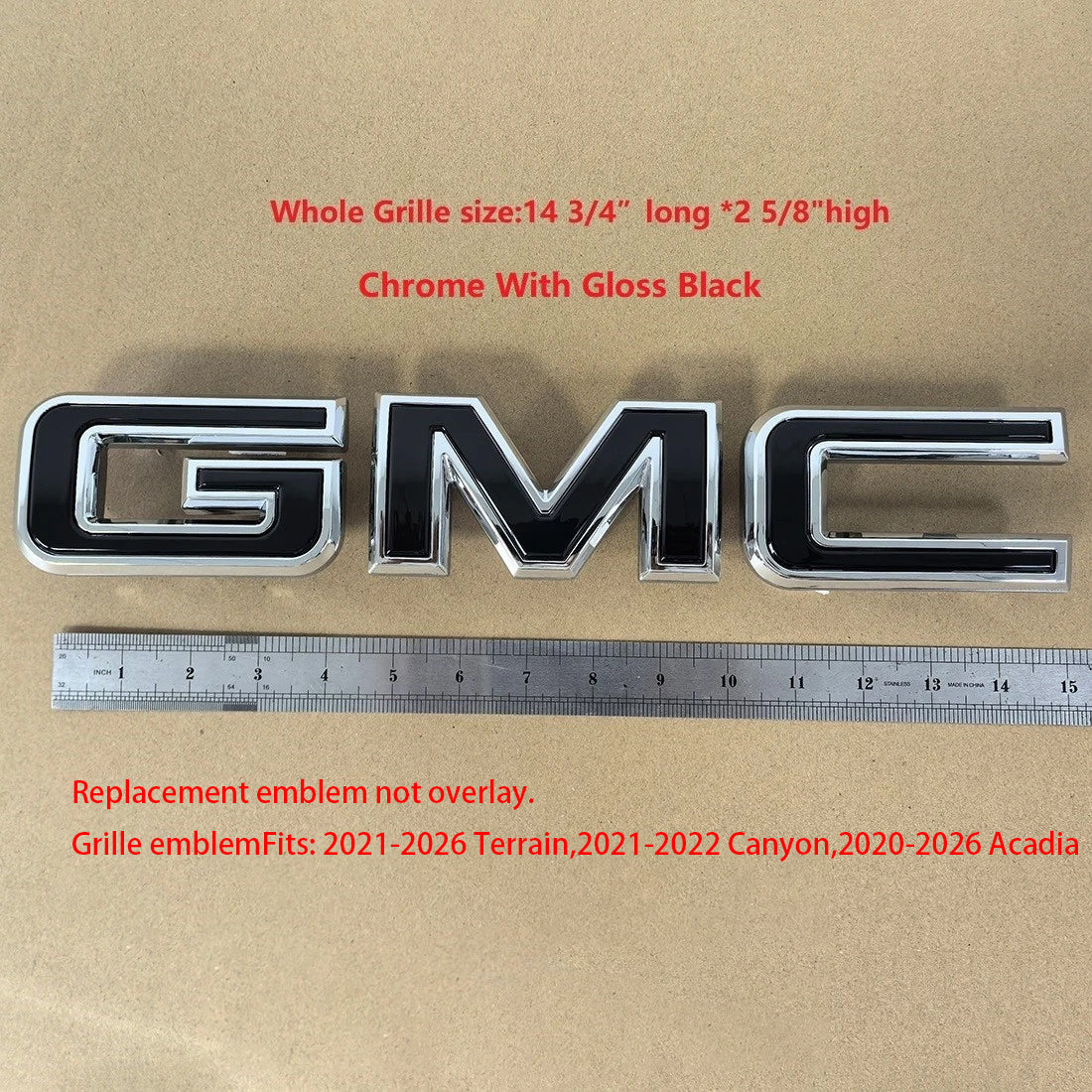 Front Grille GMC Emblem for 2021–2026 Terrain Acadia 2021–2022 Canyon (Chrome / Gloss Black) 1-pack