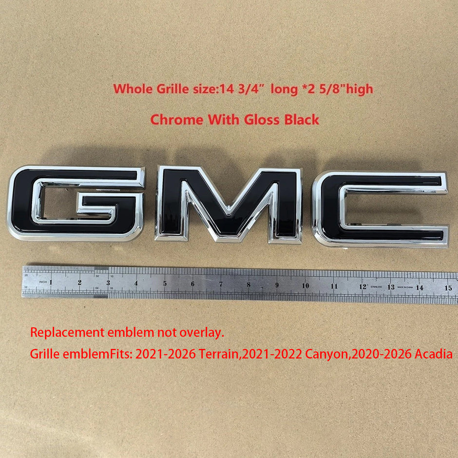 Front Grille GMC Emblem for 2021–2026 Terrain Acadia 2021–2022 Canyon (Chrome / Gloss Black) 1-pack
