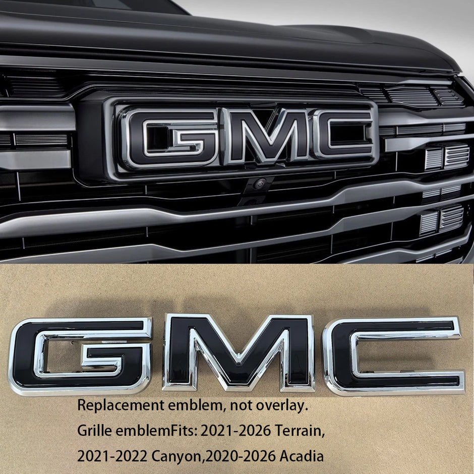 Front Grille GMC Emblem for 2021–2026 Terrain Acadia 2021–2022 Canyon (Chrome / Gloss Black) 1-pack