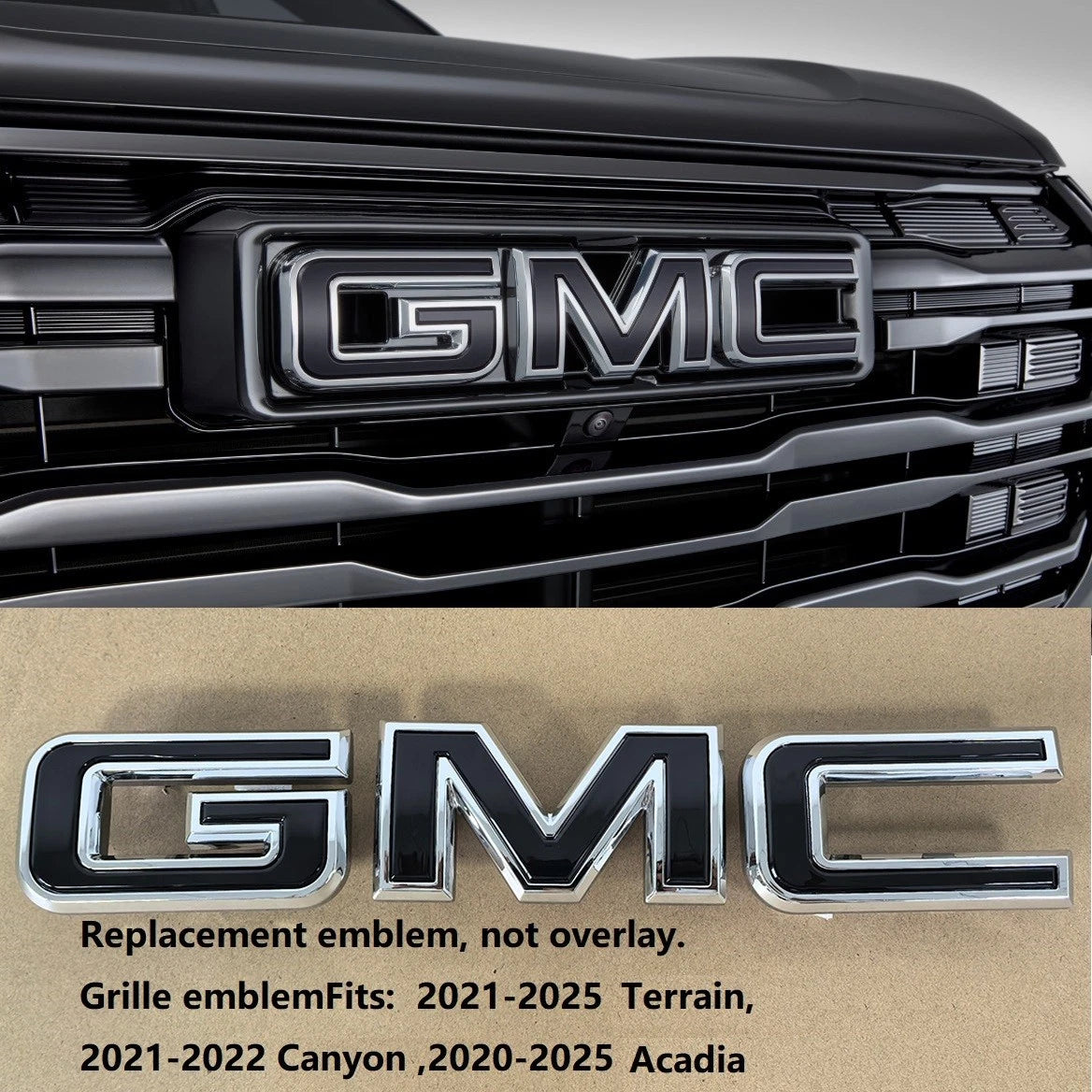 Grille Emblem for GMC 2021-2026 Terrain Acadia 2021-2022 Canyon (Chrome / Gloss Black) 1-pack