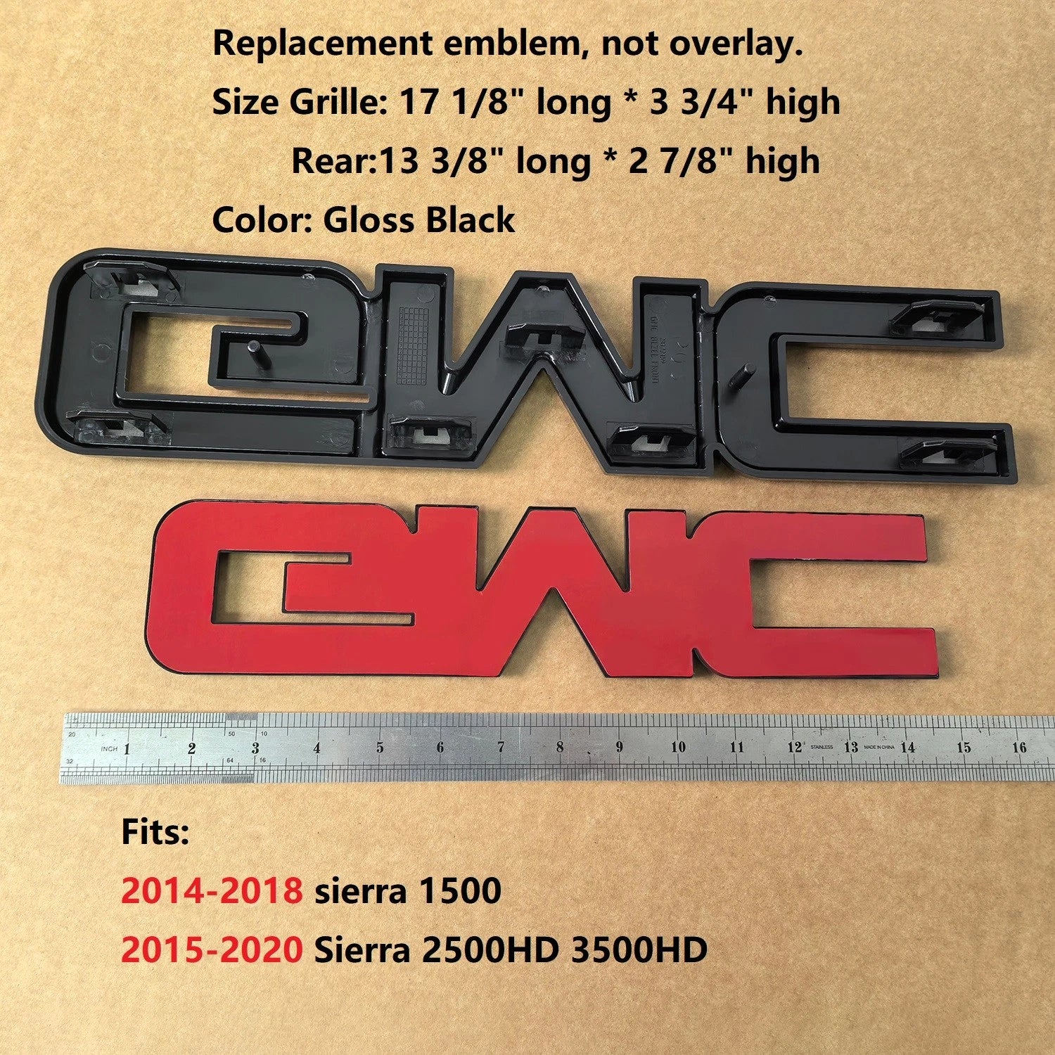 Front & Rear Emblem Set for 2014-2018 GMC Sierra 1500 2015‑2019 2500HD