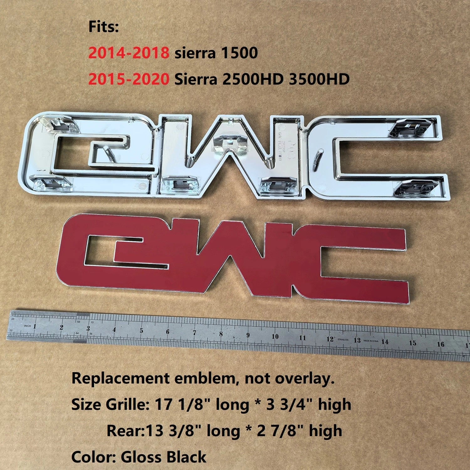 Front & Rear Emblem Set for 2014-2018 GMC Sierra 1500 2015‑2019 2500HD