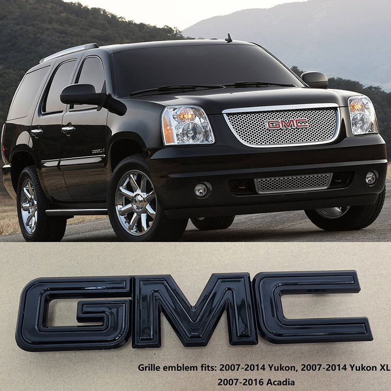 Big Front Grille Emblem 3D Plastic Badge Replacement for 2007-2014 GMC Yukon (XL) 2007-2016 Acadia 15126352 (Chrome / Gloss Black)1pack