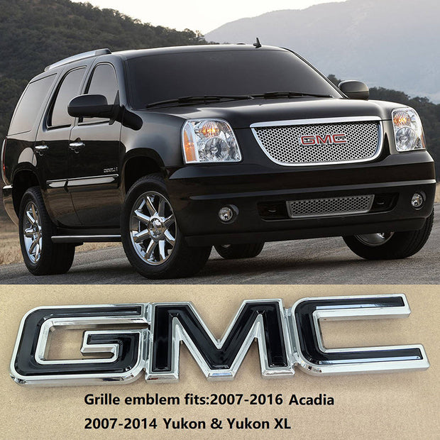 Big Front Grille Emblem 3D Plastic Badge Replacement for 2007-2014 GMC Yukon (XL) 2007-2016 Acadia 15126352 (Chrome / Gloss Black)1pack