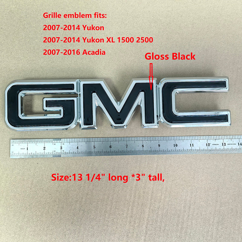 Big Front Grille Emblem 3D Plastic Badge Replacement for 2007-2014 GMC Yukon (XL) 2007-2016 Acadia 15126352 (Chrome / Gloss Black)1pack